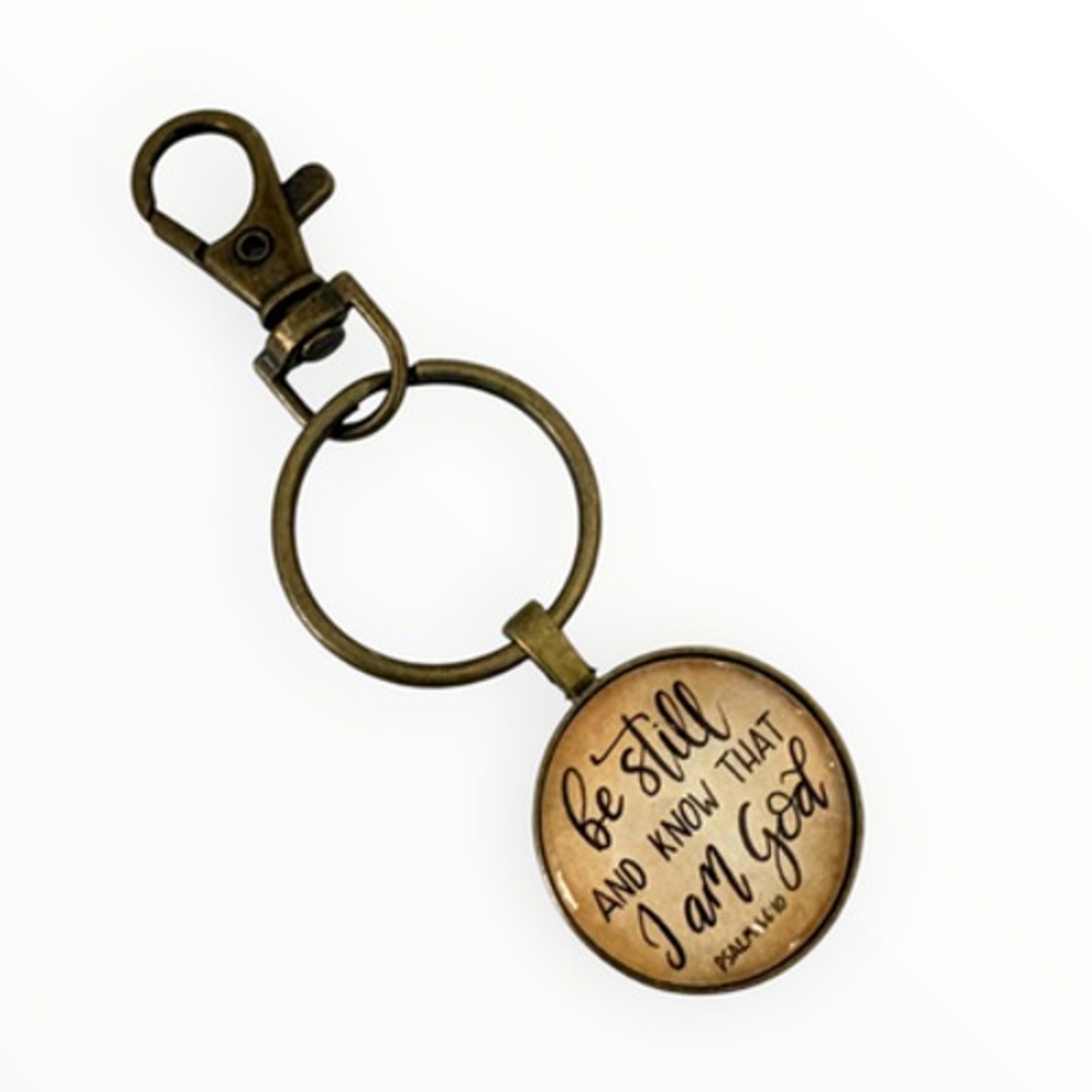 Inspirational Tone Key Chain Scripture Charm 3.75" Psalm 46:10 Be Still Know